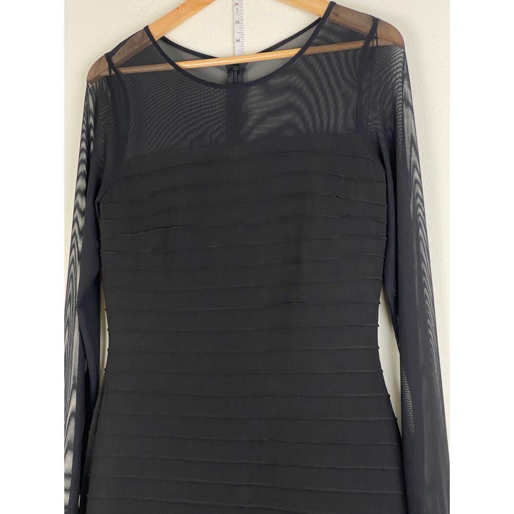 Adrianna Papell Illusion Mesh Midi Dress Black Long Sleeve Size 8 - Picture 7 of 13